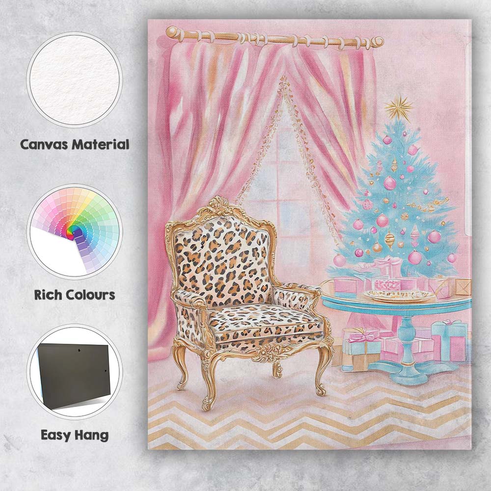 Luxury Pink Christmas Living Room Blue Festive Tree Canvas Wall Art Print Decor Picture Ready to Hang