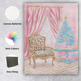Luxury Pink Christmas Living Room Blue Festive Tree Canvas Wall Art Print Decor Picture Ready to Hang