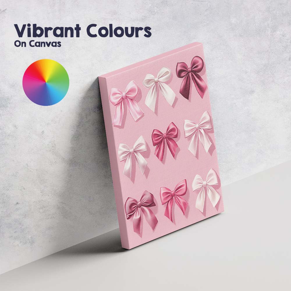 Luxury Pink Satin Ribbon Bow Collection Canvas Wall Art Print Decor Picture Ready to Hang