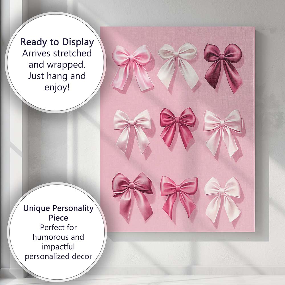 Luxury Pink Satin Ribbon Bow Collection Canvas Wall Art Print Decor Picture Ready to Hang