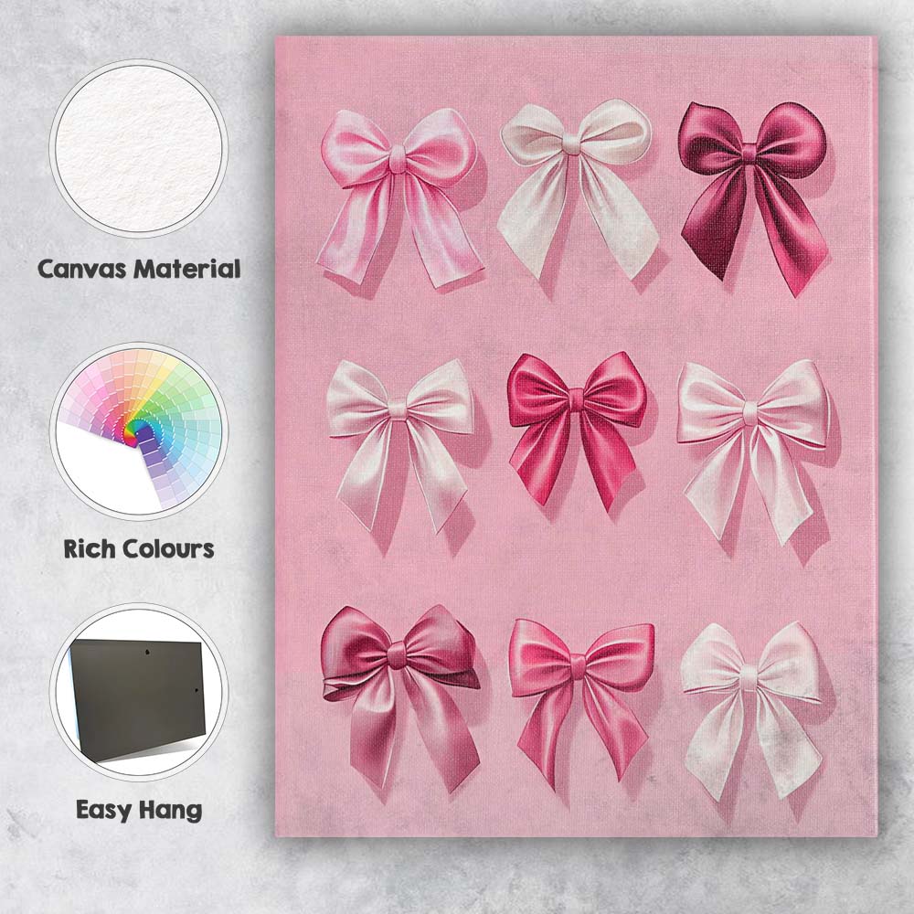 Luxury Pink Satin Ribbon Bow Collection Canvas Wall Art Print Decor Picture Ready to Hang