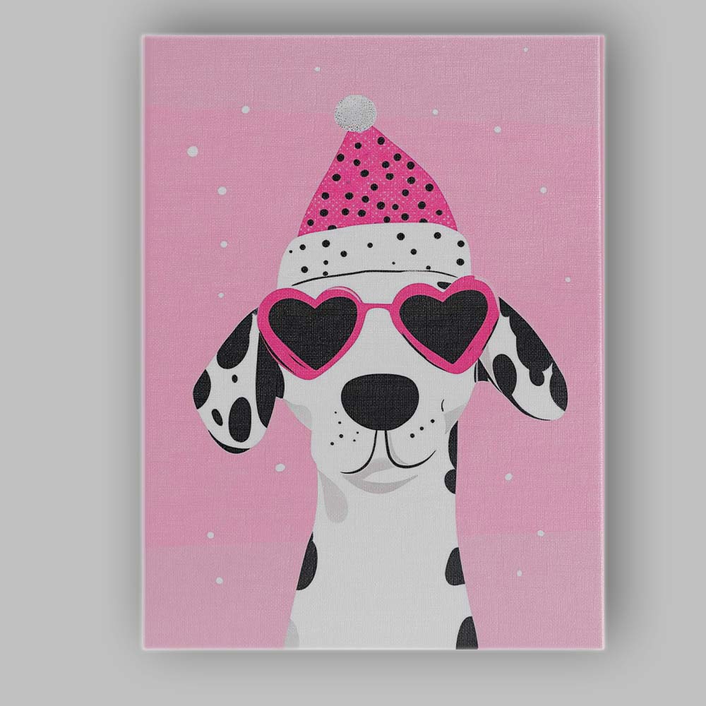 Cute Dalmatian Dog Pink Heart Sunglasses Christmas Portrait Canvas Wall Art Print Decor Picture Ready to Hang