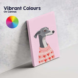 Whippet Dog Wearing Pink Heart Pattern Christmas Jumper Canvas Wall Art Print Decor Picture Ready to Hang