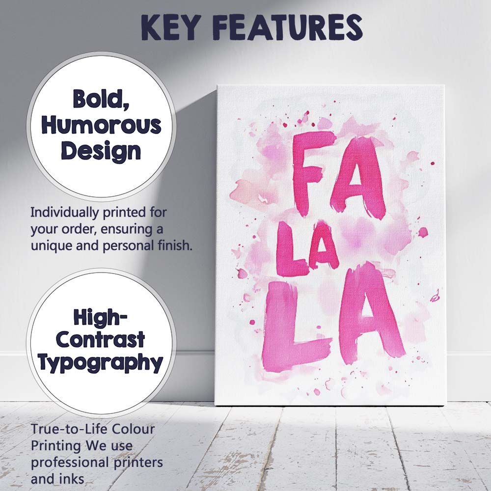 Pink Watercolour Fa La La Festive Typography Abstract Canvas Wall Art Print Decor Picture Ready to Hang