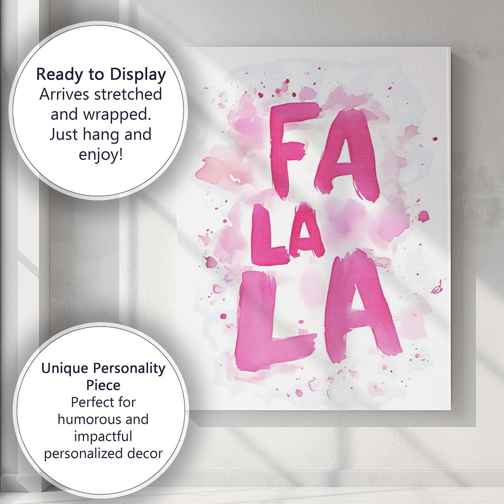 Pink Watercolour Fa La La Festive Typography Abstract Canvas Wall Art Print Decor Picture Ready to Hang