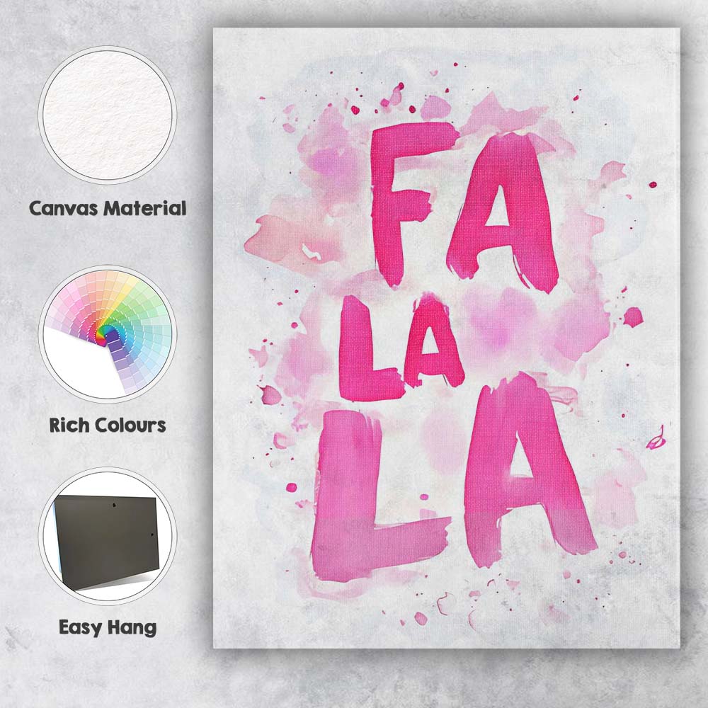 Pink Watercolour Fa La La Festive Typography Abstract Canvas Wall Art Print Decor Picture Ready to Hang