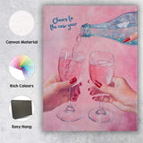 Cheers to the New Year Pink Champagne Toast Watercolour Celebration Canvas Wall Art Print Decor Picture Ready to Hang