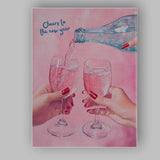 Cheers to the New Year Pink Champagne Toast Watercolour Celebration Canvas Wall Art Print Decor Picture Ready to Hang
