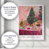 Festive Pink Christmas Dinner Table Holiday Feast Watercolour Canvas Wall Art Print Decor Picture Ready to Hang