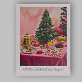 Festive Pink Christmas Dinner Table Holiday Feast Watercolour Canvas Wall Art Print Decor Picture Ready to Hang