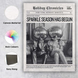 Monochrome Holiday Chronicles Sparkle Season Disco Ball Newspaper Canvas Wall Art Print Decor Picture Ready to Hang