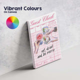 Pink Guest Check Eat Drink And Be Merry Cocktail Illustration Canvas Wall Art Print Decor Picture Ready to Hang