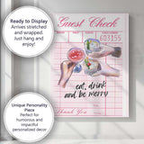 Pink Guest Check Eat Drink And Be Merry Cocktail Illustration Canvas Wall Art Print Decor Picture Ready to Hang