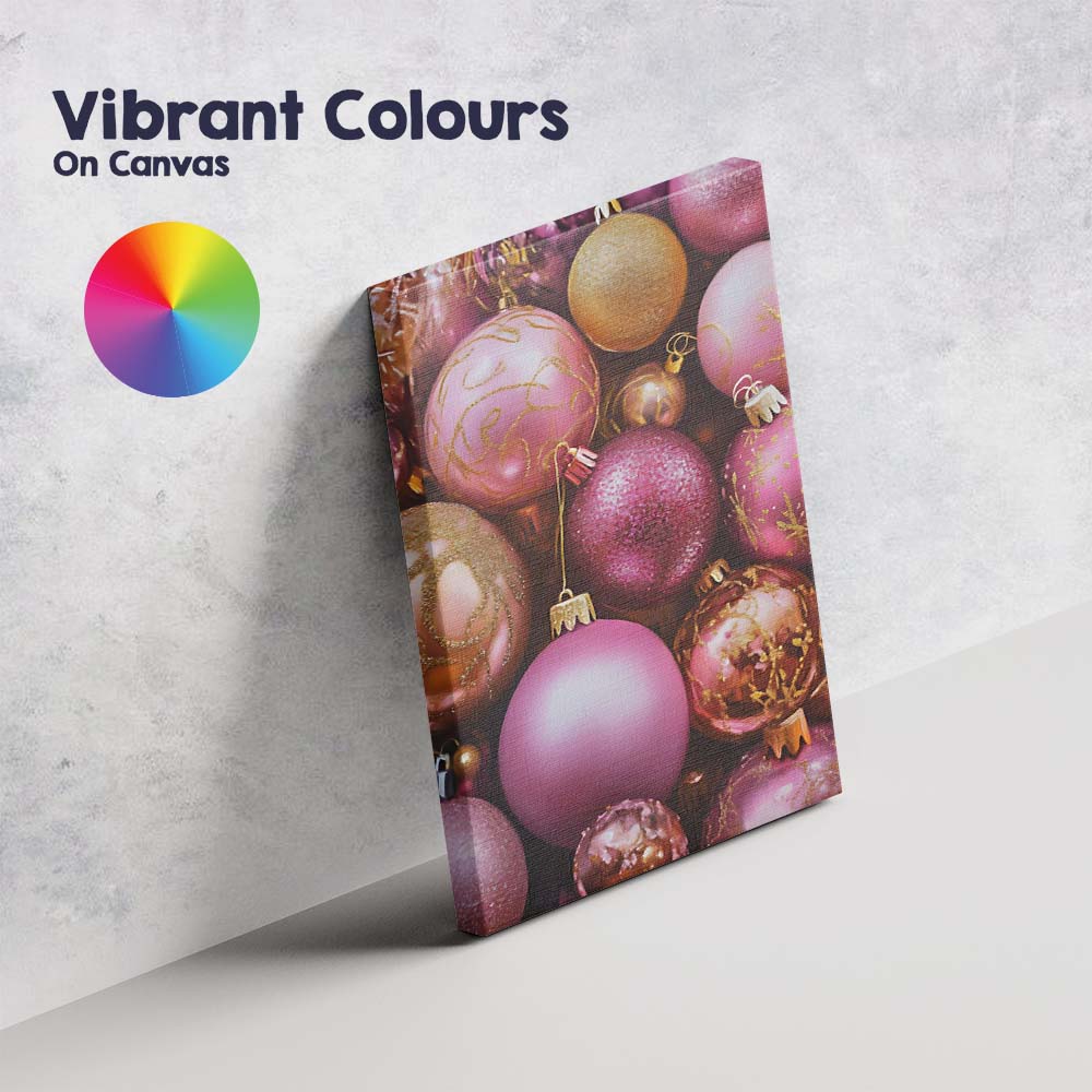 Luxury Pink And Gold Christmas Bauble Collection Canvas Wall Art Print Decor Picture Ready to Hang