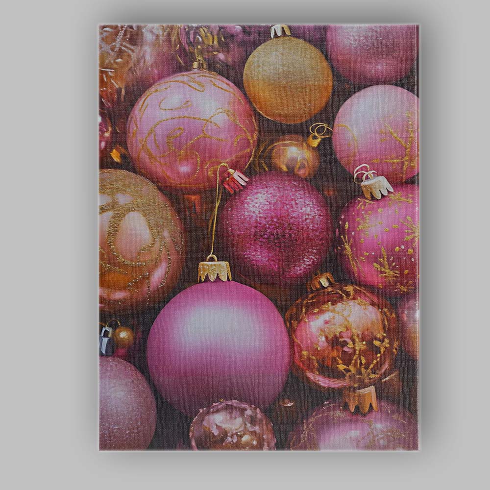 Luxury Pink And Gold Christmas Bauble Collection Canvas Wall Art Print Decor Picture Ready to Hang