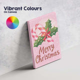 Pink Candy Cane Holly Merry Christmas Typography Canvas Wall Art Print Decor Picture Ready to Hang