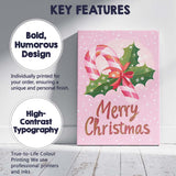Pink Candy Cane Holly Merry Christmas Typography Canvas Wall Art Print Decor Picture Ready to Hang
