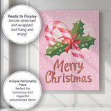 Pink Candy Cane Holly Merry Christmas Typography Canvas Wall Art Print Decor Picture Ready to Hang