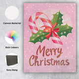 Pink Candy Cane Holly Merry Christmas Typography Canvas Wall Art Print Decor Picture Ready to Hang