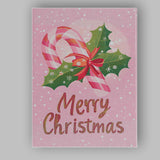 Pink Candy Cane Holly Merry Christmas Typography Canvas Wall Art Print Decor Picture Ready to Hang