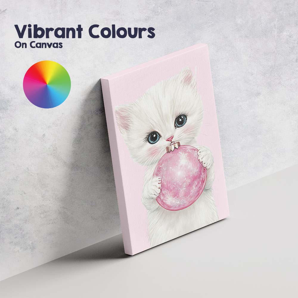 Cute White Kitten Holding Pink Christmas Bauble Canvas Wall Art Print Decor Picture Ready to Hang