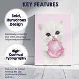 Cute White Kitten Holding Pink Christmas Bauble Canvas Wall Art Print Decor Picture Ready to Hang