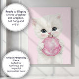 Cute White Kitten Holding Pink Christmas Bauble Canvas Wall Art Print Decor Picture Ready to Hang