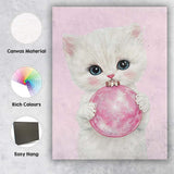 Cute White Kitten Holding Pink Christmas Bauble Canvas Wall Art Print Decor Picture Ready to Hang