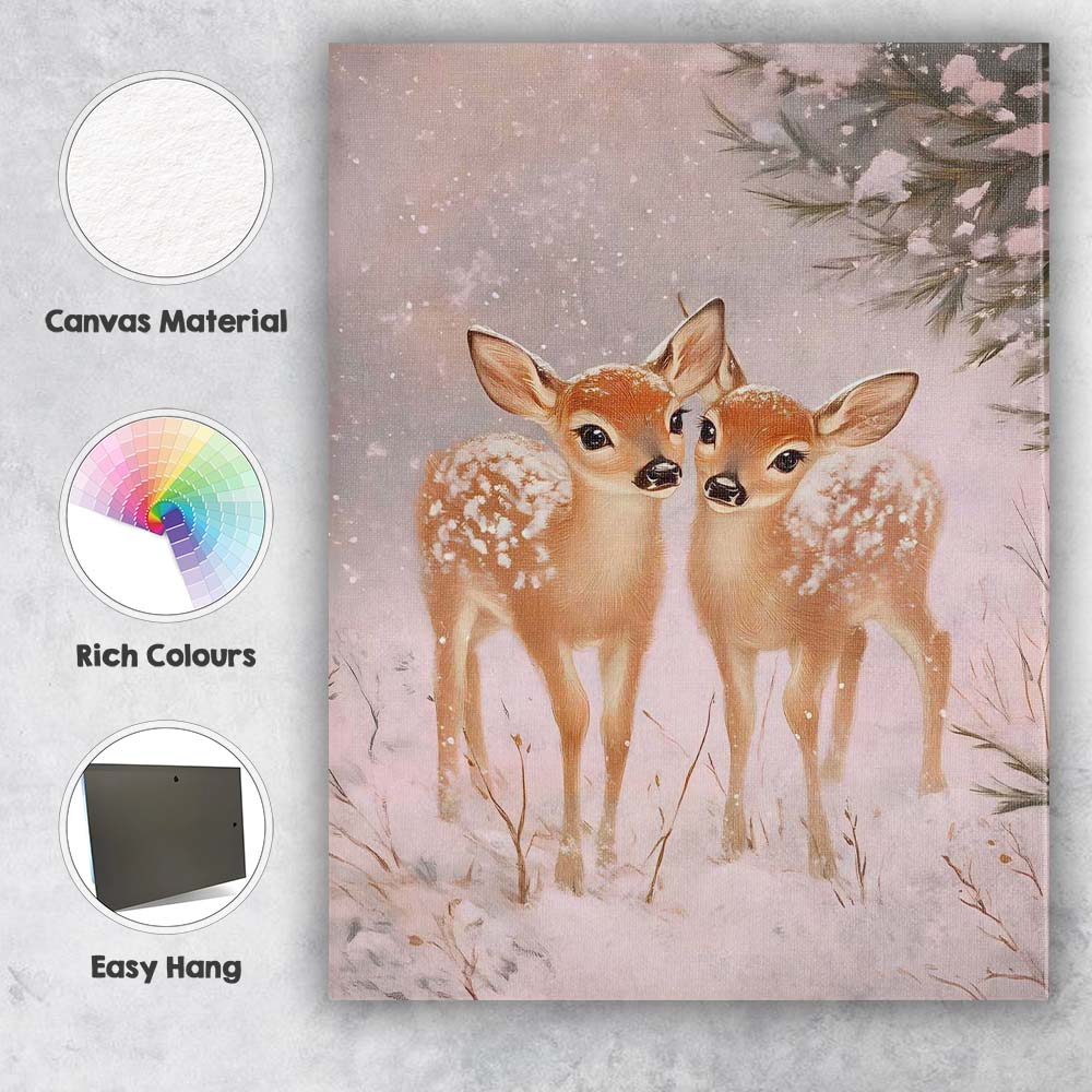 Adorable Winter Baby Deer Snowy Woodland Wildlife Canvas Wall Art Print Decor Picture Ready to Hang