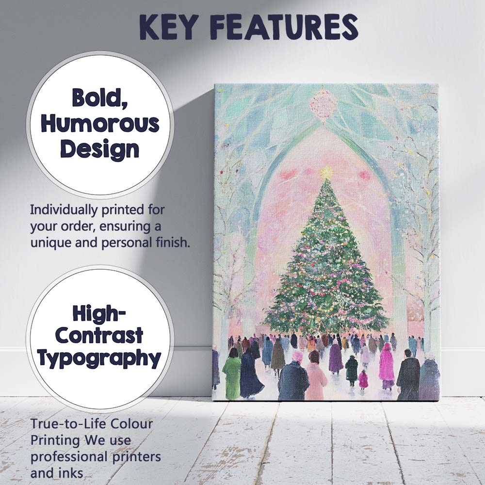 Grand Festive Christmas Tree Cathedral Winter Gathering Canvas Wall Art Print Decor Picture Ready to Hang