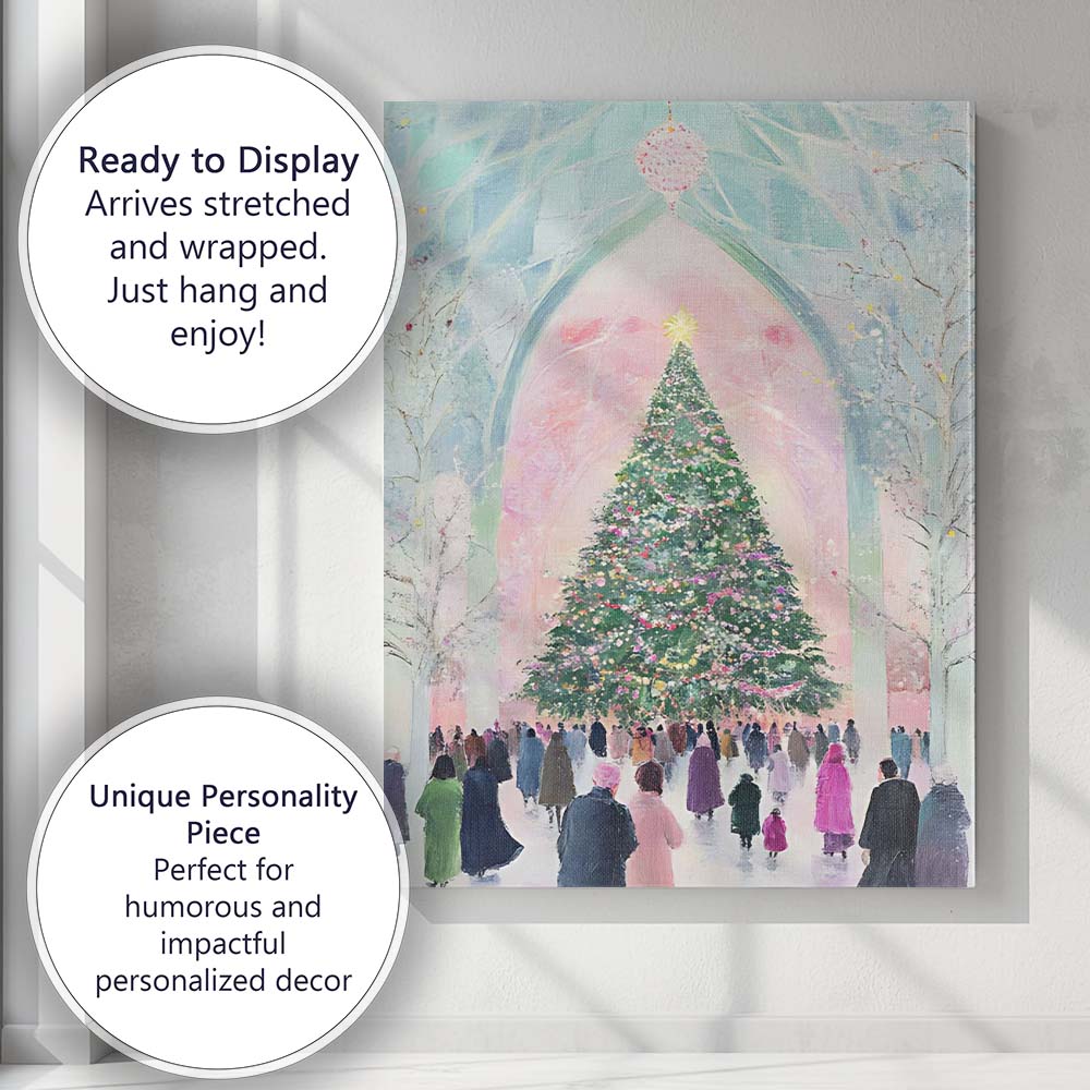 Grand Festive Christmas Tree Cathedral Winter Gathering Canvas Wall Art Print Decor Picture Ready to Hang