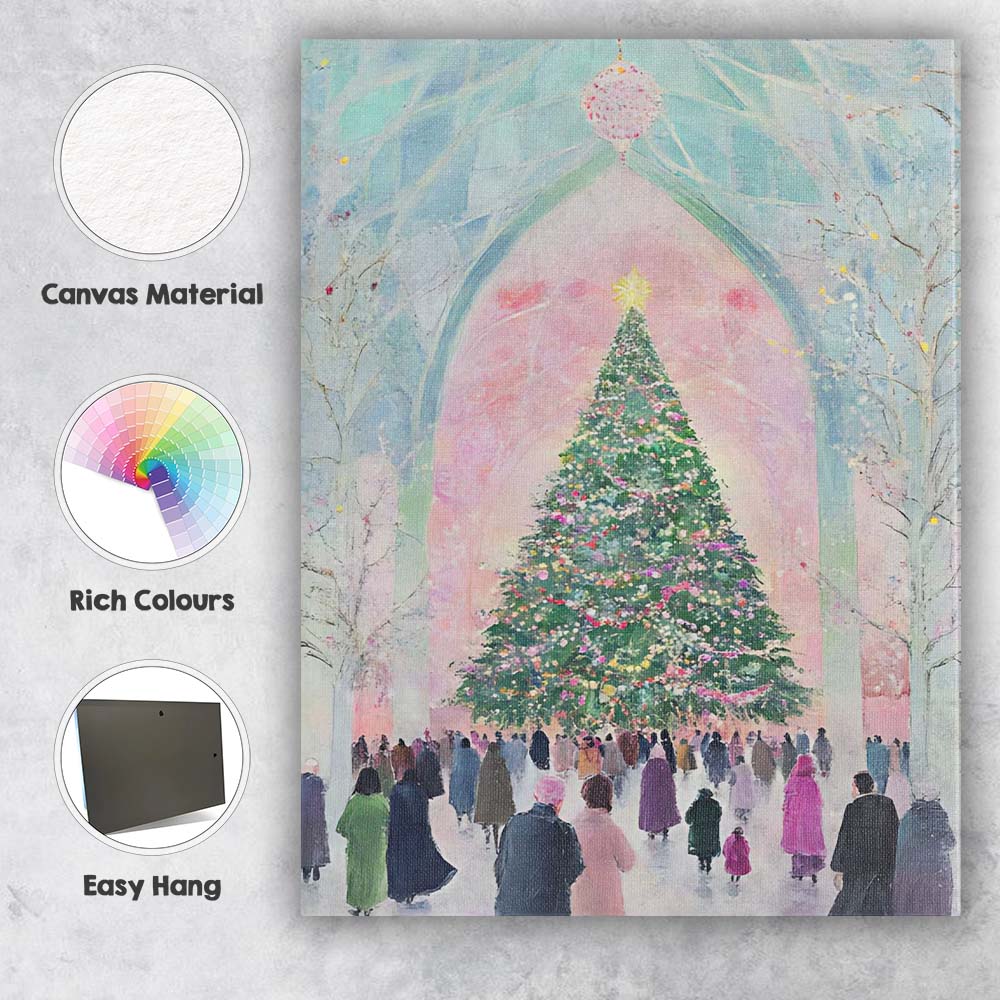 Grand Festive Christmas Tree Cathedral Winter Gathering Canvas Wall Art Print Decor Picture Ready to Hang