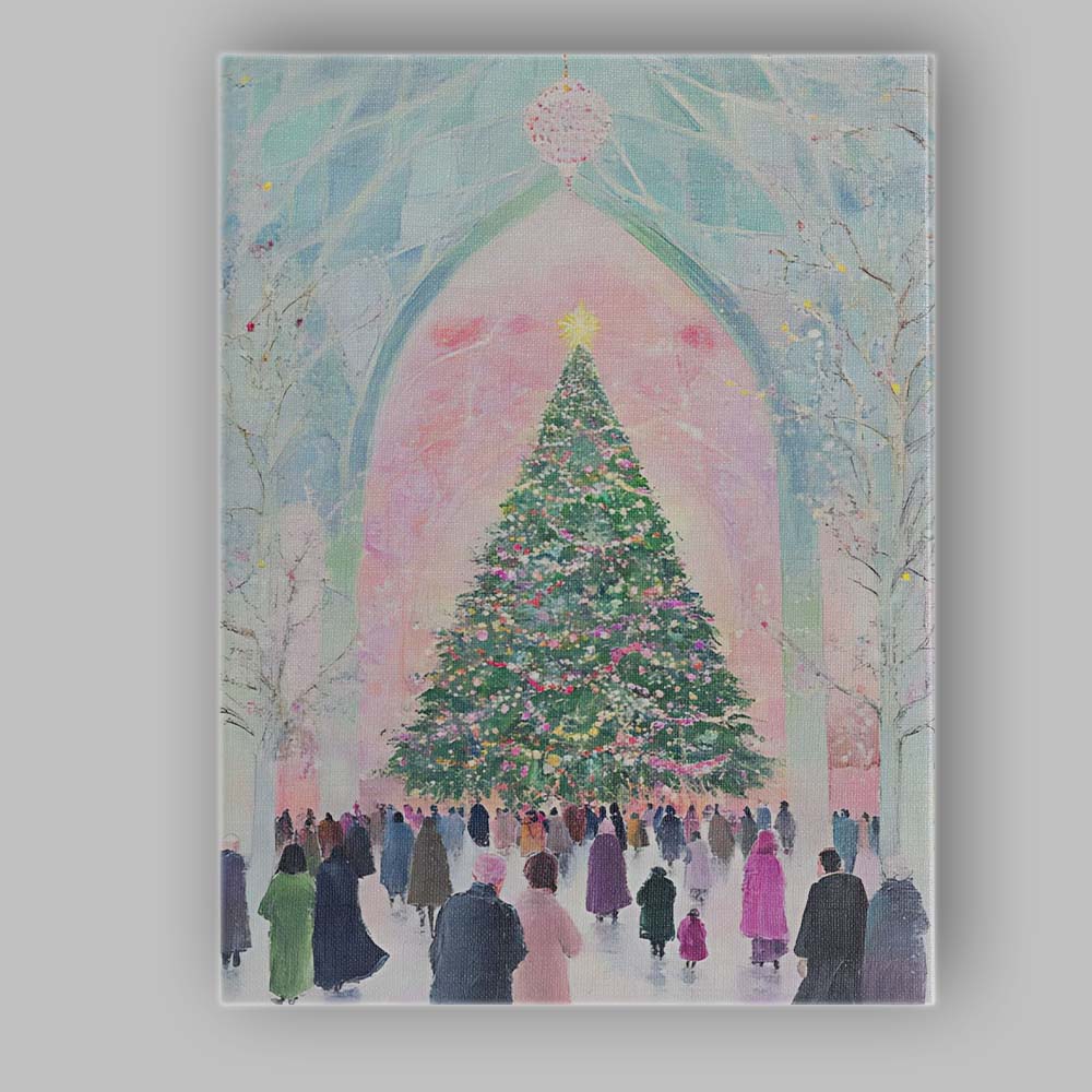 Grand Festive Christmas Tree Cathedral Winter Gathering Canvas Wall Art Print Decor Picture Ready to Hang