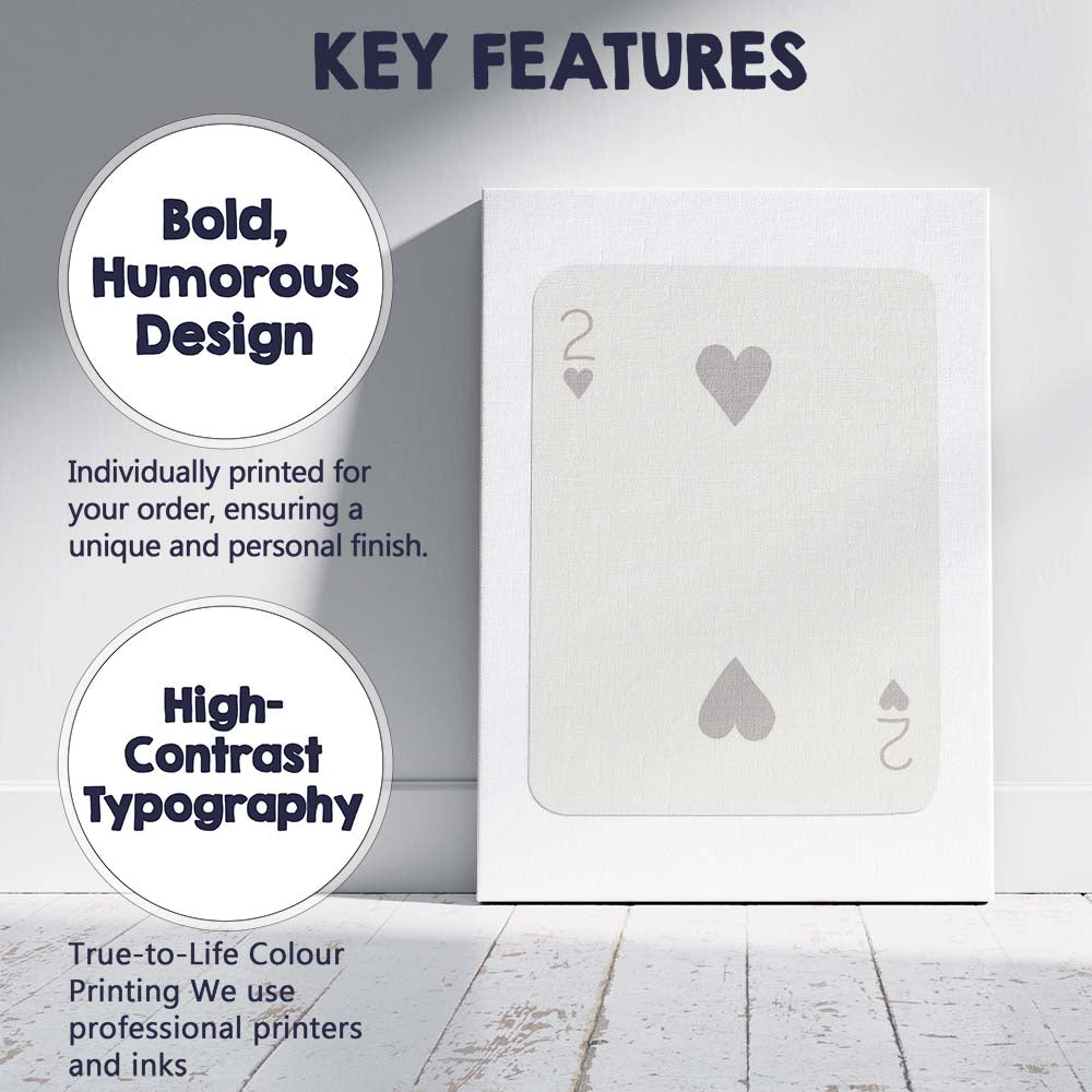 Minimalist Two of Hearts Playing Card Neutral Modern Canvas Wall Art Print Decor Picture Ready to Hang