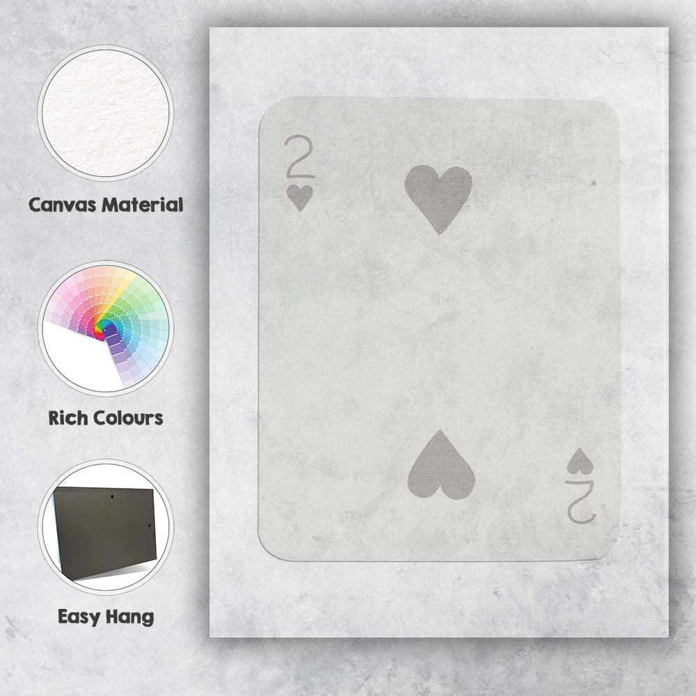 Minimalist Two of Hearts Playing Card Neutral Modern Canvas Wall Art Print Decor Picture Ready to Hang