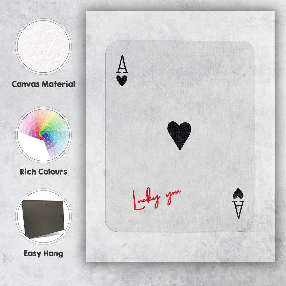 Minimalist Ace of Hearts Lucky You Typography Playing Card Canvas Wall Art Print Decor Picture Ready to Hang