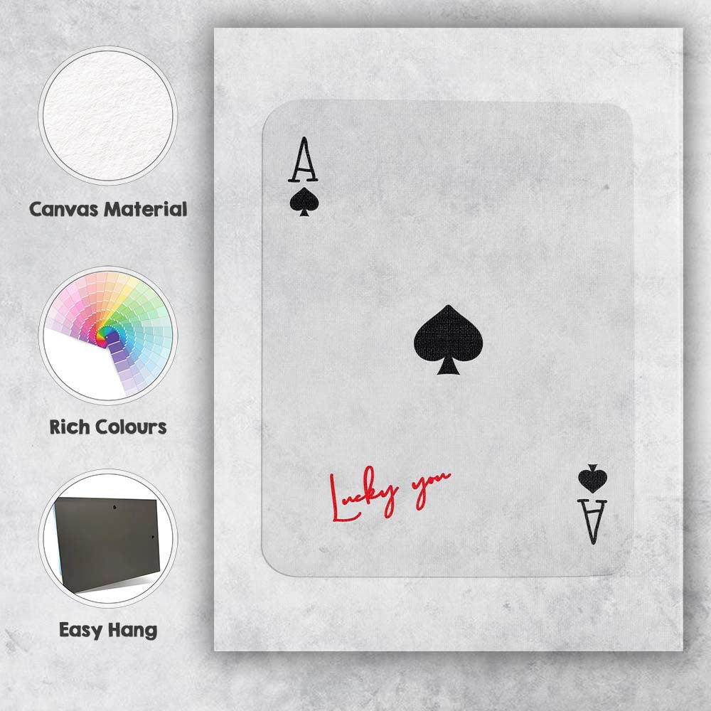 Minimalist Ace of Spades Lucky You Playing Card Canvas Wall Art Print Decor Picture Ready to Hang