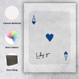 Minimalist Blue Ace of Hearts Lucky You Playing Card Canvas Wall Art Print Decor Picture Ready to Hang