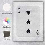 Minimalist Three of Hearts Playing Card Neutral Modern Canvas Wall Art Print Decor Picture Ready to Hang