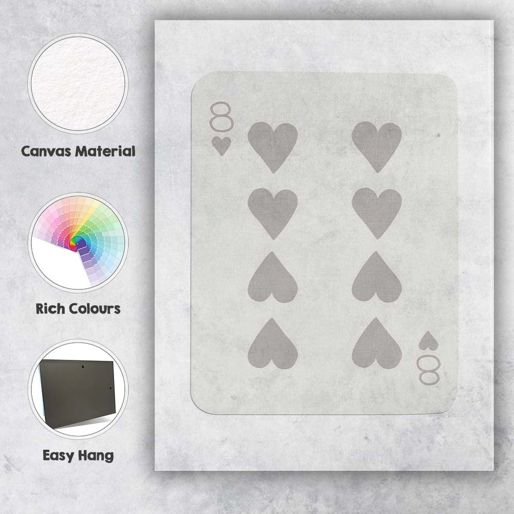 Minimalist Eight of Hearts Playing Card Neutral Modern Canvas Wall Art Print Decor Picture Ready to Hang