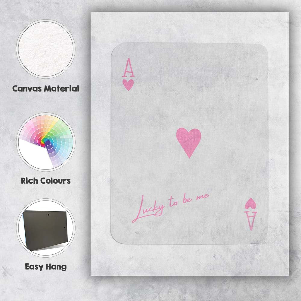 Minimalist Pink Ace of Hearts Lucky To Be Me Playing Card Canvas Wall Art Print Decor Picture Ready to Hang