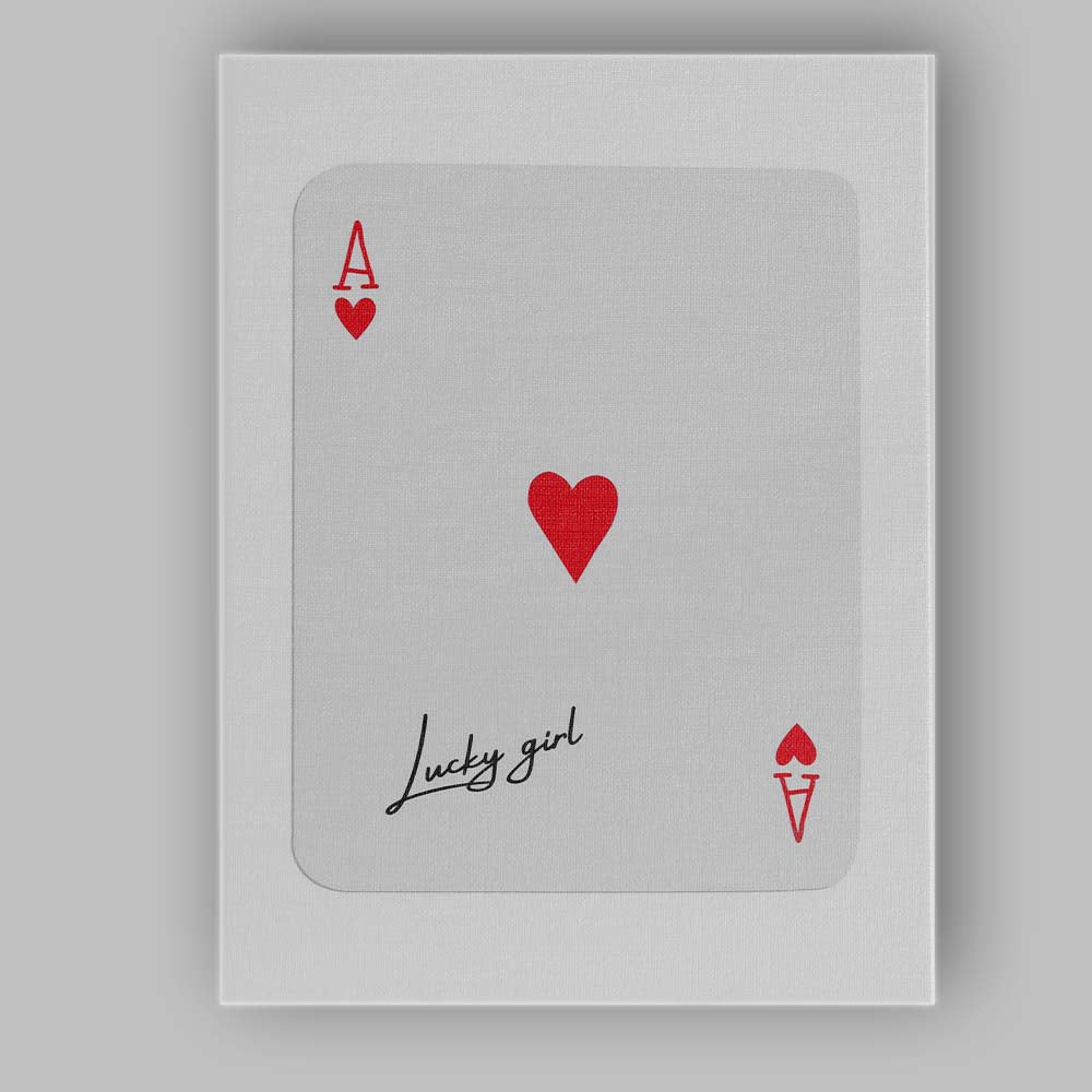 Minimalist Red Ace of Hearts Lucky Girl Playing Card Typography Canvas Wall Art Print Decor Picture Ready to Hang