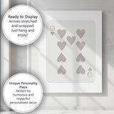 Minimalist Nine of Hearts Playing Card Neutral Modern Canvas Wall Art Print Decor Picture Ready to Hang