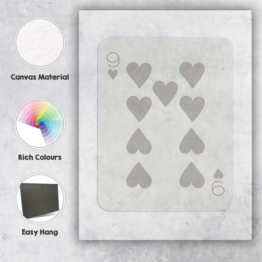 Minimalist Nine of Hearts Playing Card Neutral Modern Canvas Wall Art Print Decor Picture Ready to Hang