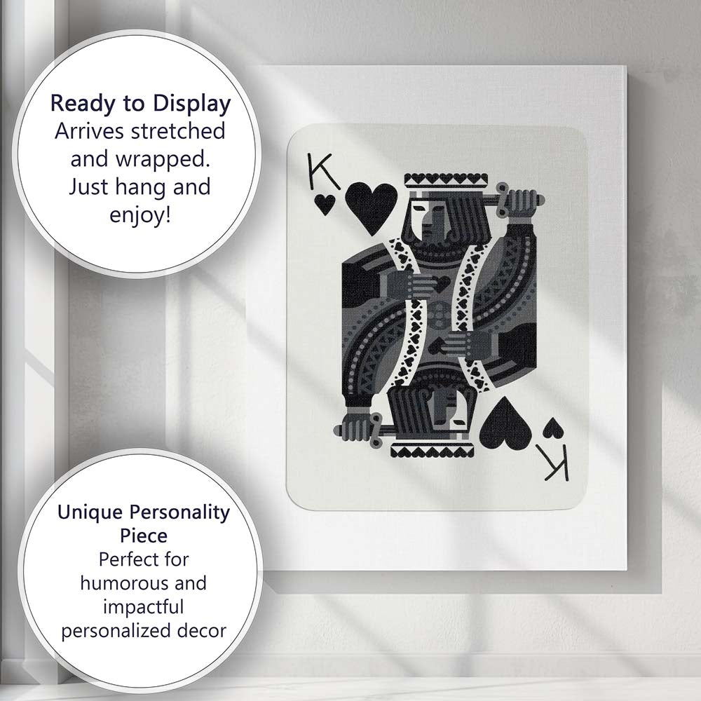 Minimalist Black King of Hearts Playing Card Classic Court Design Canvas Wall Art Print Decor Picture Ready to Hang