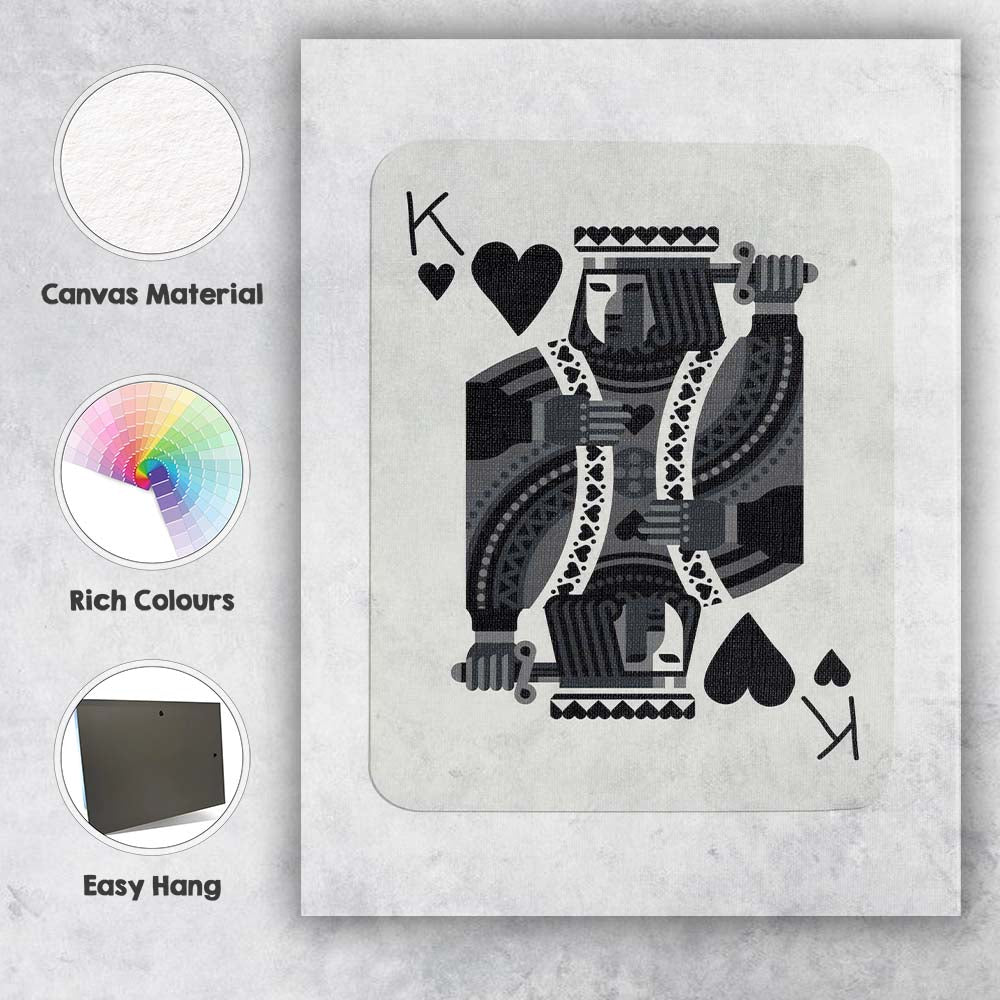 Minimalist Black King of Hearts Playing Card Classic Court Design Canvas Wall Art Print Decor Picture Ready to Hang