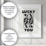 Lucky You Queen of Hearts Playing Card Typography Retro Casino Canvas Wall Art Print Decor Picture Ready to Hang