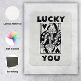 Lucky You Queen of Hearts Playing Card Typography Retro Casino Canvas Wall Art Print Decor Picture Ready to Hang