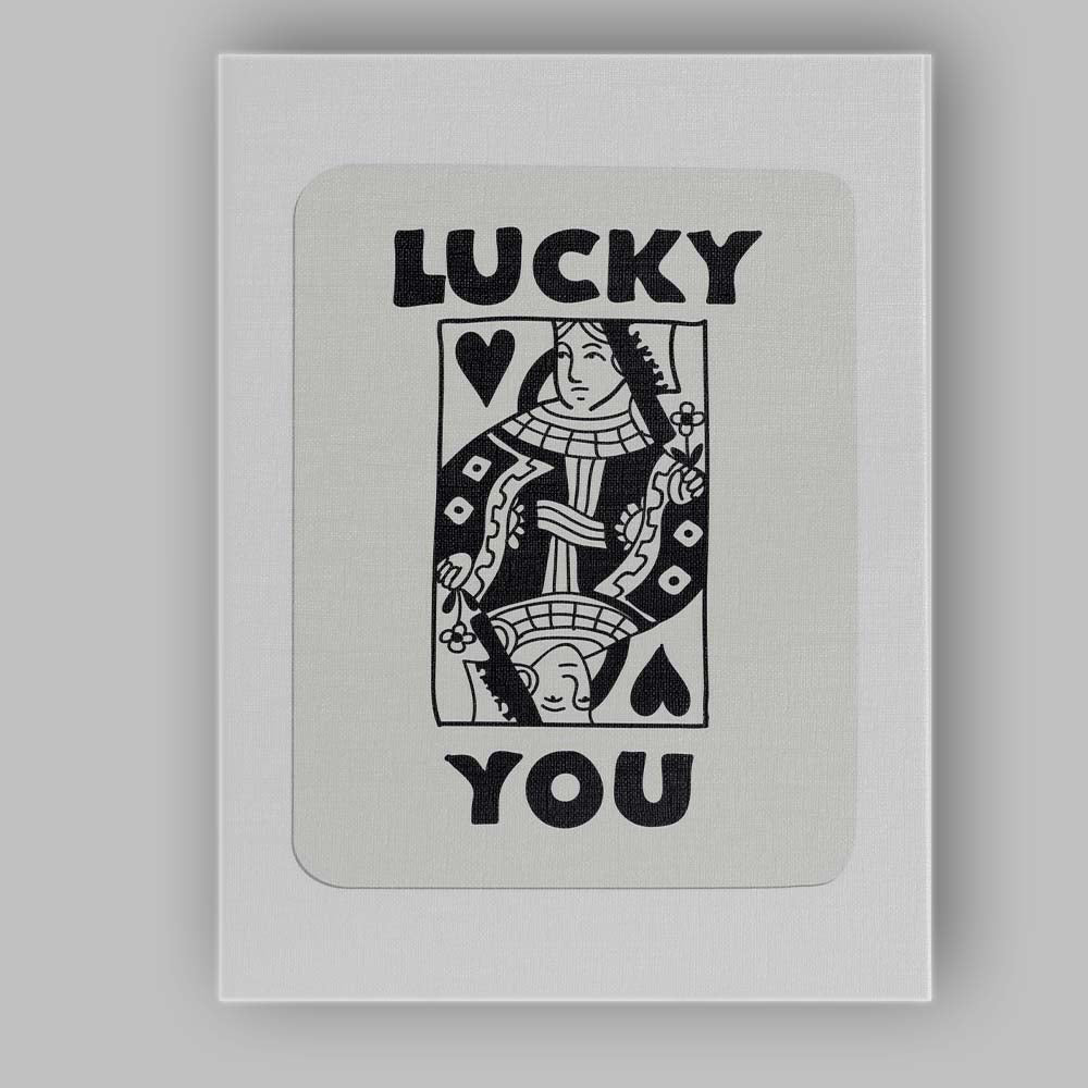 Lucky You Queen of Hearts Playing Card Typography Retro Casino Canvas Wall Art Print Decor Picture Ready to Hang