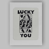 Lucky You Queen of Hearts Playing Card Typography Retro Casino Canvas Wall Art Print Decor Picture Ready to Hang